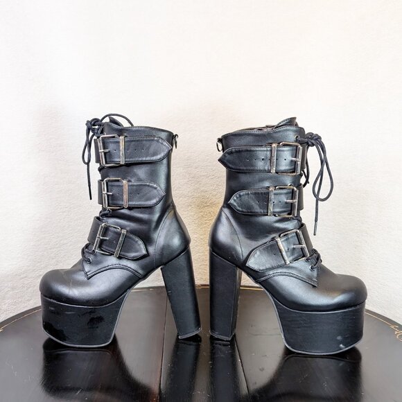 Demonia Cult high black Vegan Leather Boots 9 Womens - Picture 4 of 8